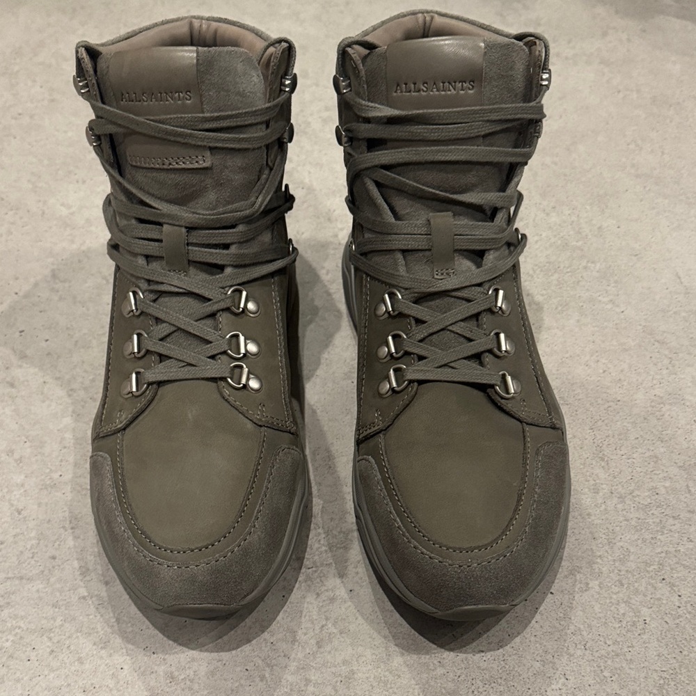 AllSaints Men's Olive Tactical-Style Leather & Suede Boots